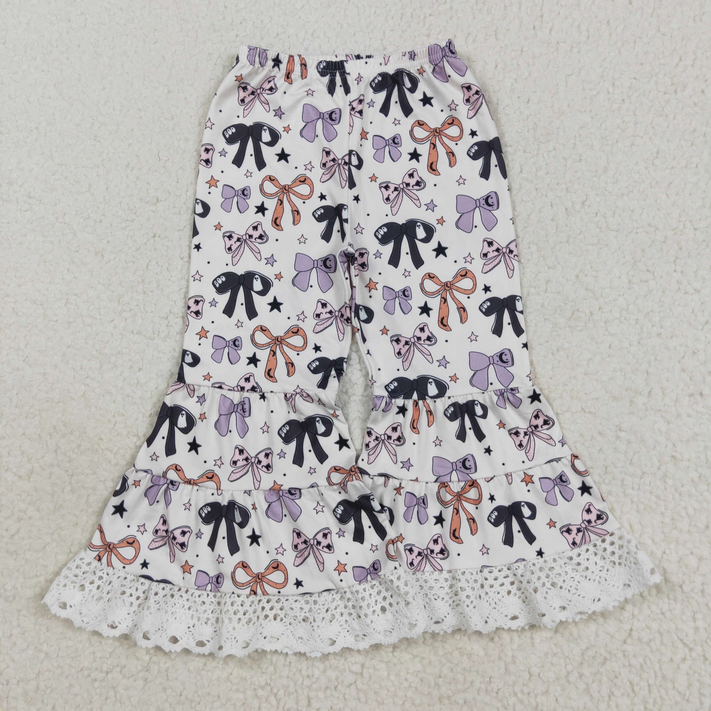 P0783 Girls Boutique Halloween Bow Star Ruffle Lace Beige Pants 202508 RTS