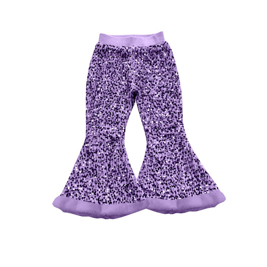 preorder P0800 Girls Black Sequin Plush Ruffle Bell-bottomed Pants 202507