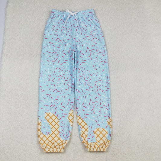 P0808  Adult Women Light Blue Waffle Ice Cream Drip Yoga Pants 202509 RTS
