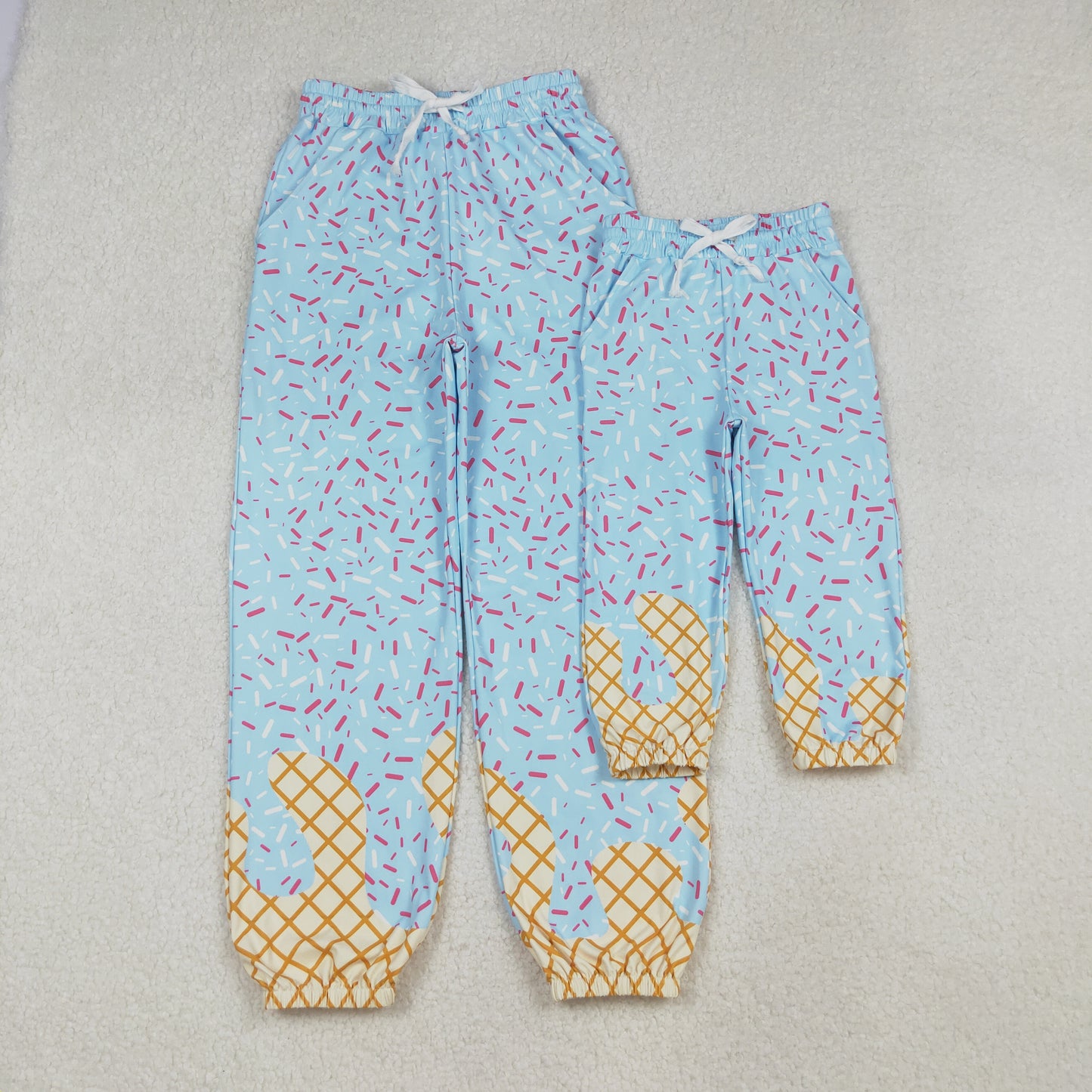 P0808  Adult Women Light Blue Waffle Ice Cream Drip Yoga Pants 202509 RTS