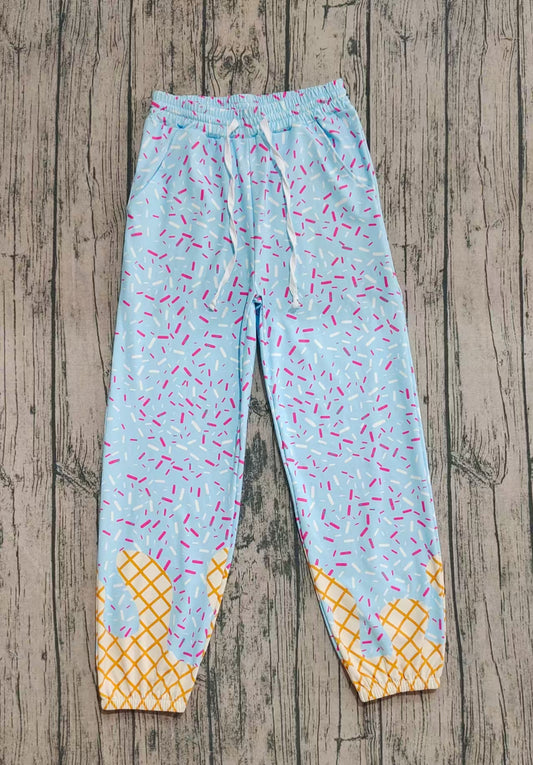 P0808  preorder Adult Women Light Blue Waffle Ice Cream Drip Yoga Pants 202508