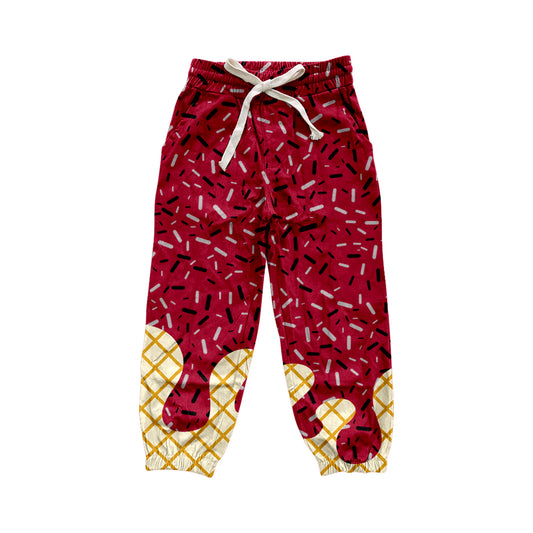 P0810  preorder Adult Women Dark Red Waffle Ice Cream Drip Yoga Pants 202508