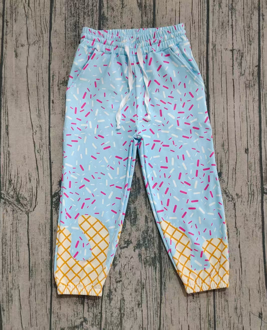 P0808  preorder Adult Women Light Blue Waffle Ice Cream Drip Yoga Pants 202508
