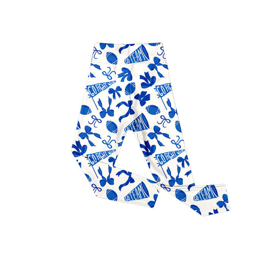 MOQ 8 Preorder P0845 Go Team Football Blue Girls Yoga Pants 202509