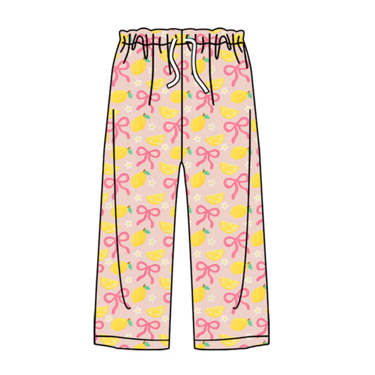 MOQ 8 P0861 preorder Adult Women Lemon Flower Bows Long Pants 202509