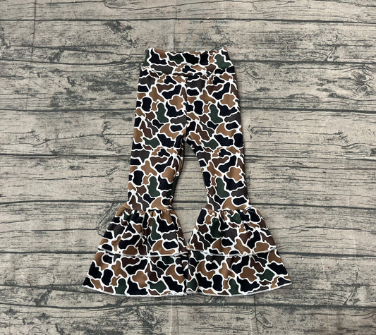 NO MOQ Preorder P0887 Girls Camouflage Double Ruffle Yoga Bell Bottom Pants 202511