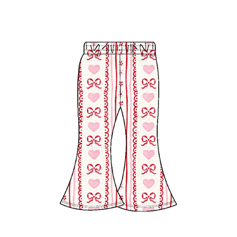 MOQ 8 Preorder P0894 Valentine’s Day Love Bows Pink Girls Bell Bottom Pants 202509