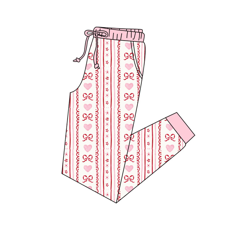 MOQ 5 P0900 preorder Valentine's Day Adult Female Bows Love Pink Long Pants 202510