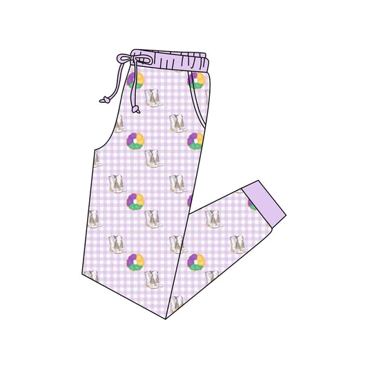 MOQ 5 P0902 preorder Mardi Gras Adult Female Purple Plaid Long Pants 202510