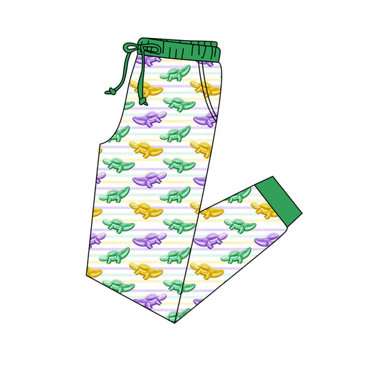 MOQ 5 P0903 preorder Mardi Gras Adult Female Crocodile Striped Green Elastic Waist Drawstring Long Pants 202510