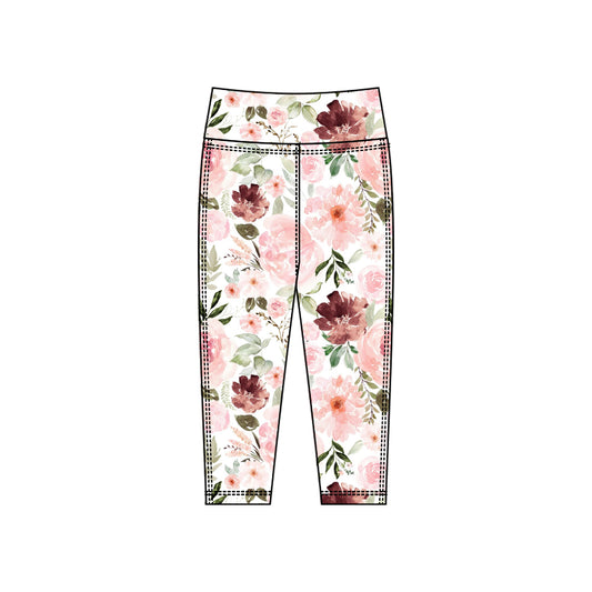 MOQ 5 Preorder P0915 Orange Pink Flower Leaf Girls Yoga Pants 202510