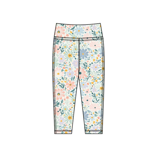 MOQ 5 Preorder P0921 Blue Green Flower Pattern Girls Yoga Pants 202510