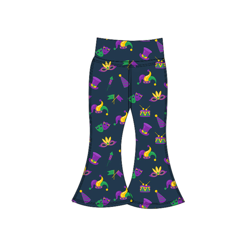 MOQ 5 Preorder P0939 Mardi Gras Mask Navy Girls Yoga Pants 202510