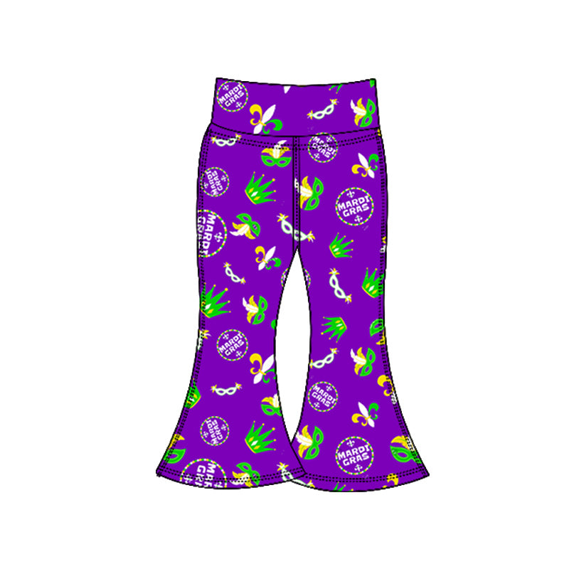 MOQ 5 Preorder P0940 Mardi Gras Mask Purple Girls Yoga Pants 202510