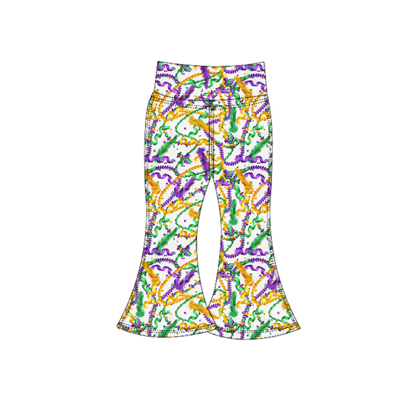 MOQ 5 Preorder P0941 Mardi Gras Colored Ribbon Girls Yoga Pants 202510