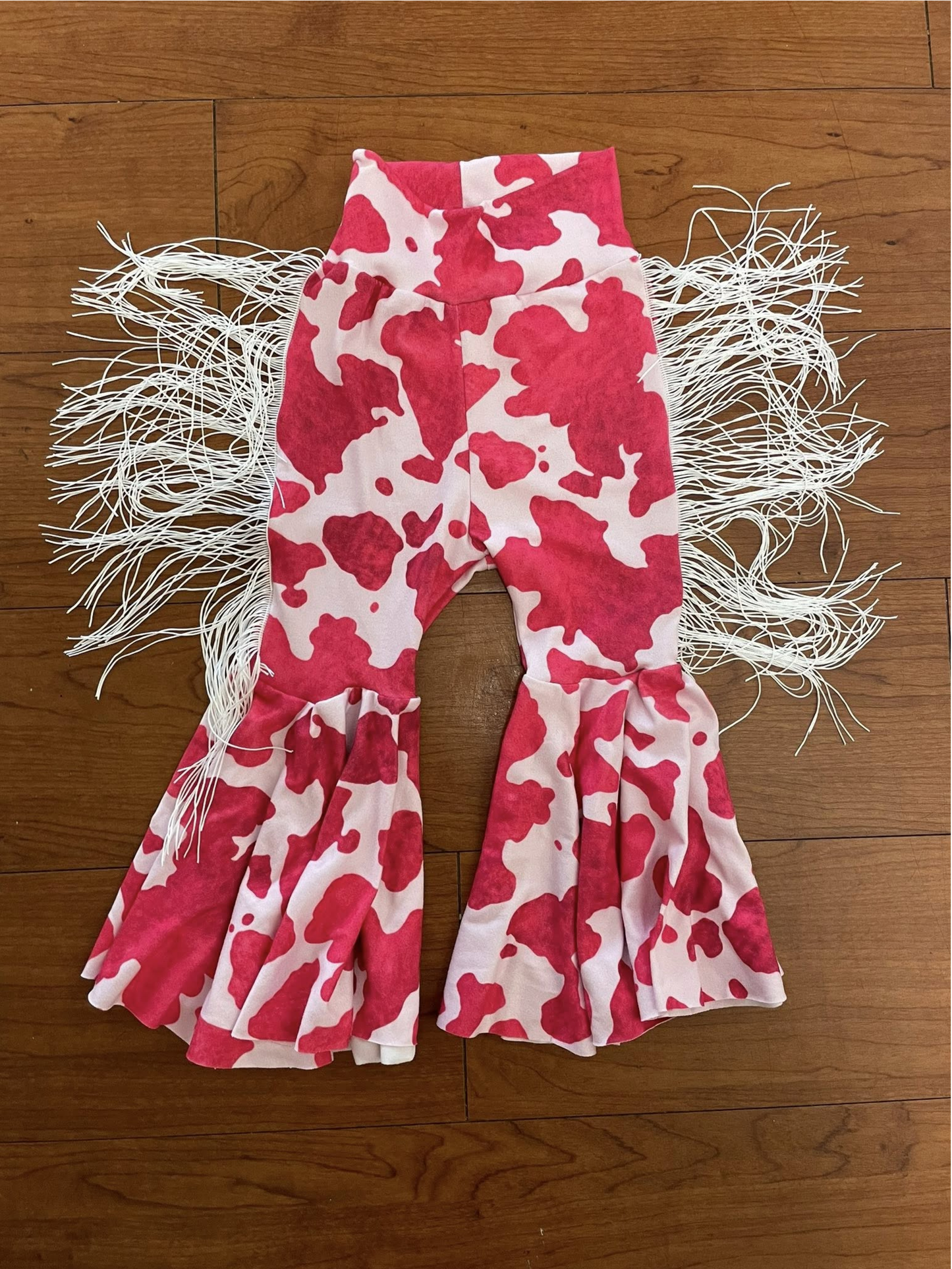 MOQ 5 PCS Preorder P1008 White Tassels Rose Red Cow Print Pants Girls Pants 202512