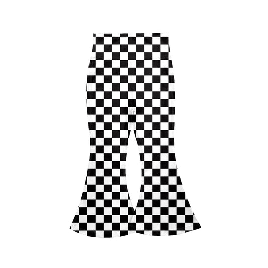 MOQ 5 PCS Preorder P1023 Black White Plaid Bell Bottom Pants Girls Pants 202603