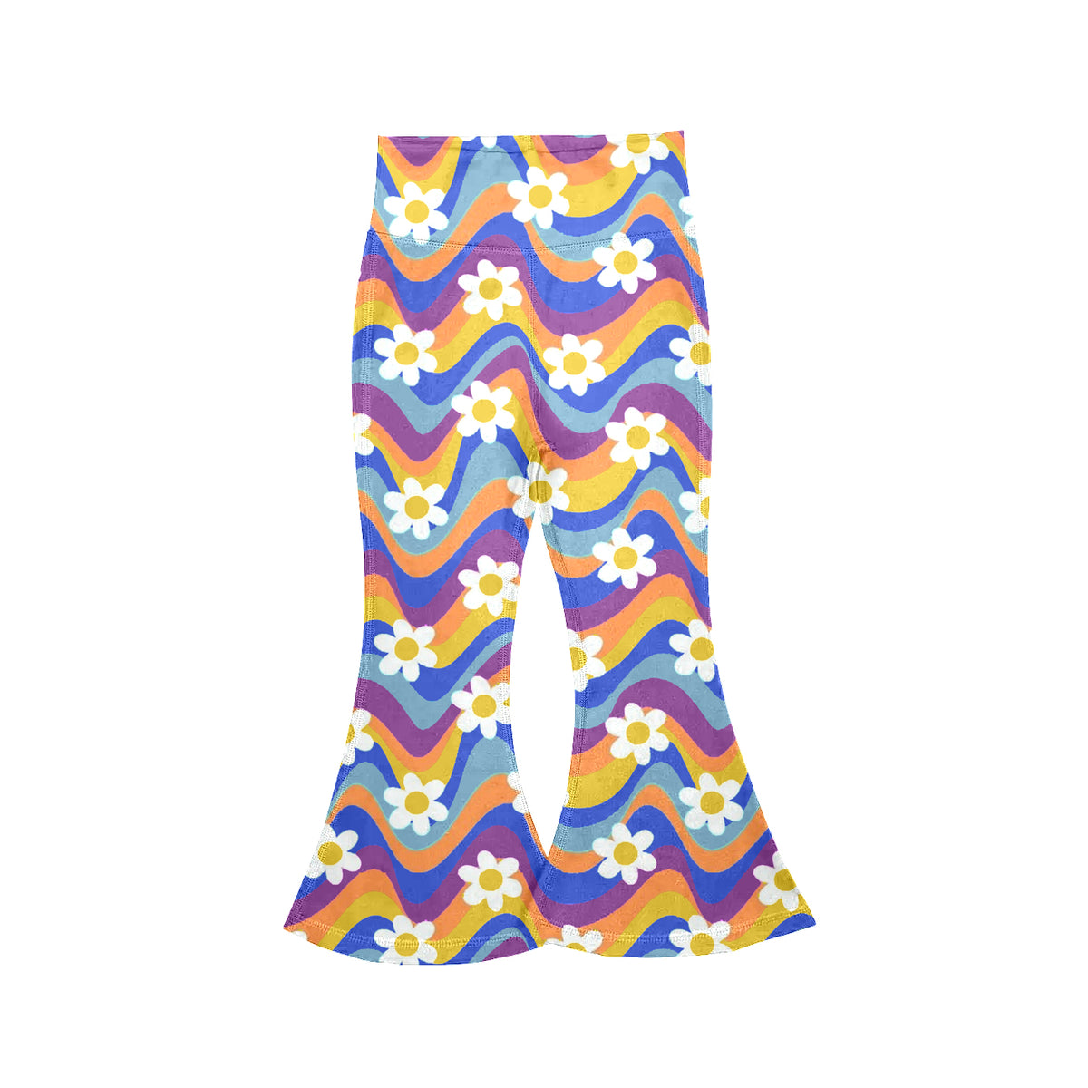MOQ 5 PCS Preorder P1025 Flower Colored Wave Stripe Bell Bottom Pants Girls Pants 202603