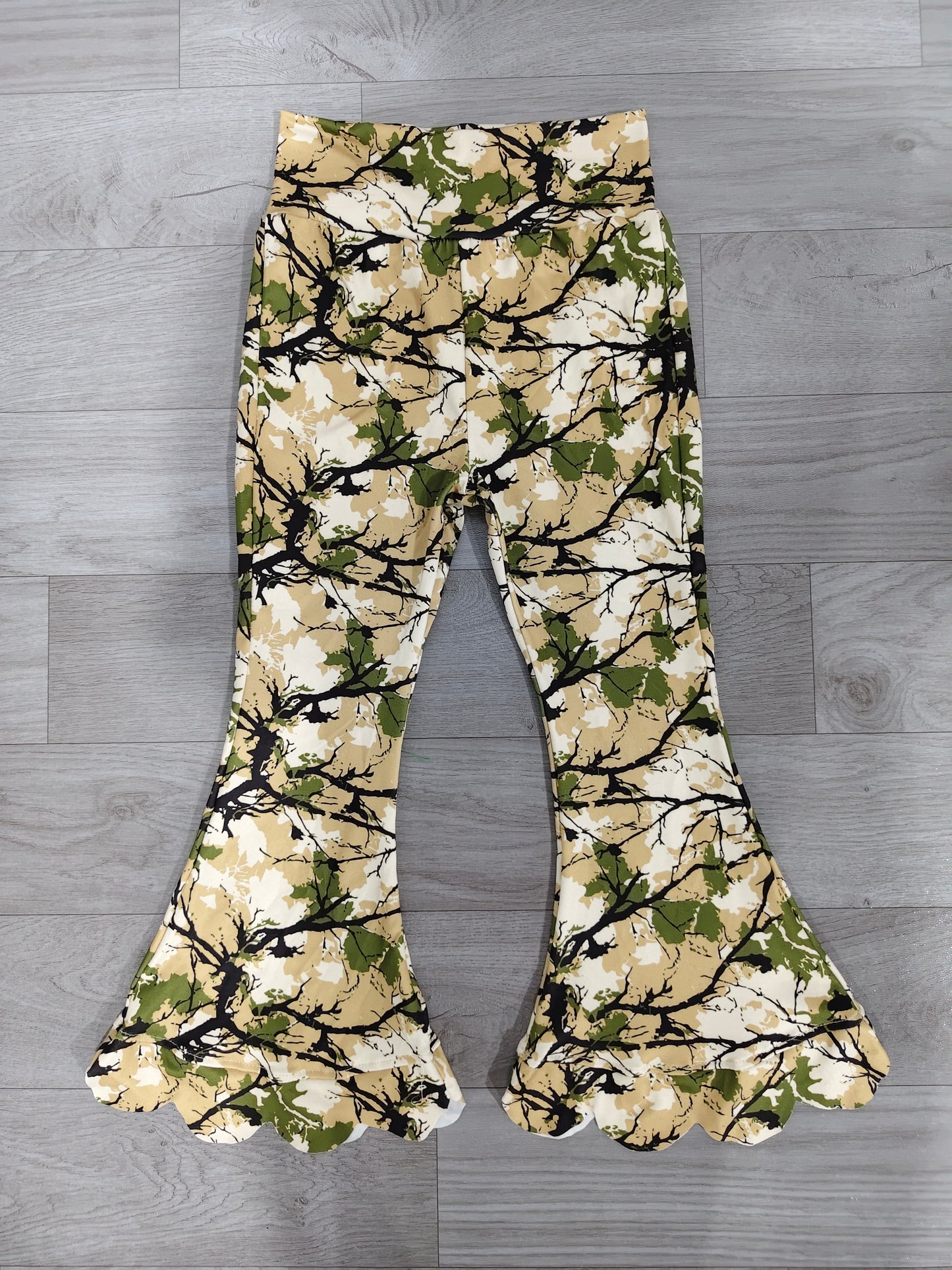 NO MOQ Preorder P1035 Branches Leaves Camo Bell Bottom Pants Girls Pants 202607