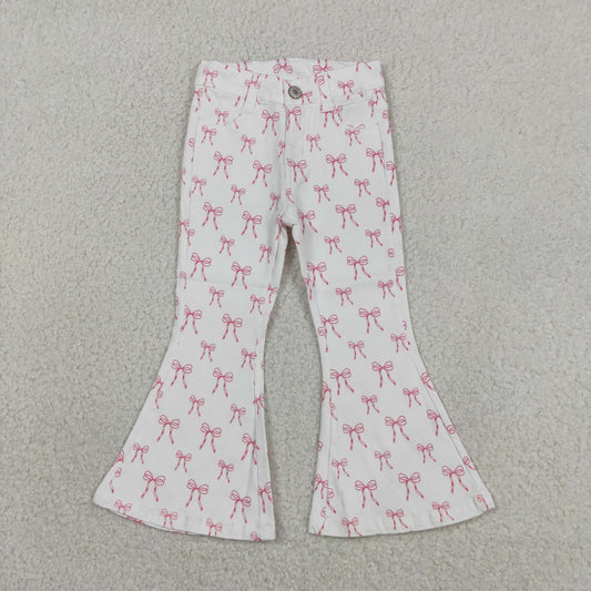 P1042 Pink Bows White Denim Bell Bottom Pants Western Girls Jeans 202605 RTS