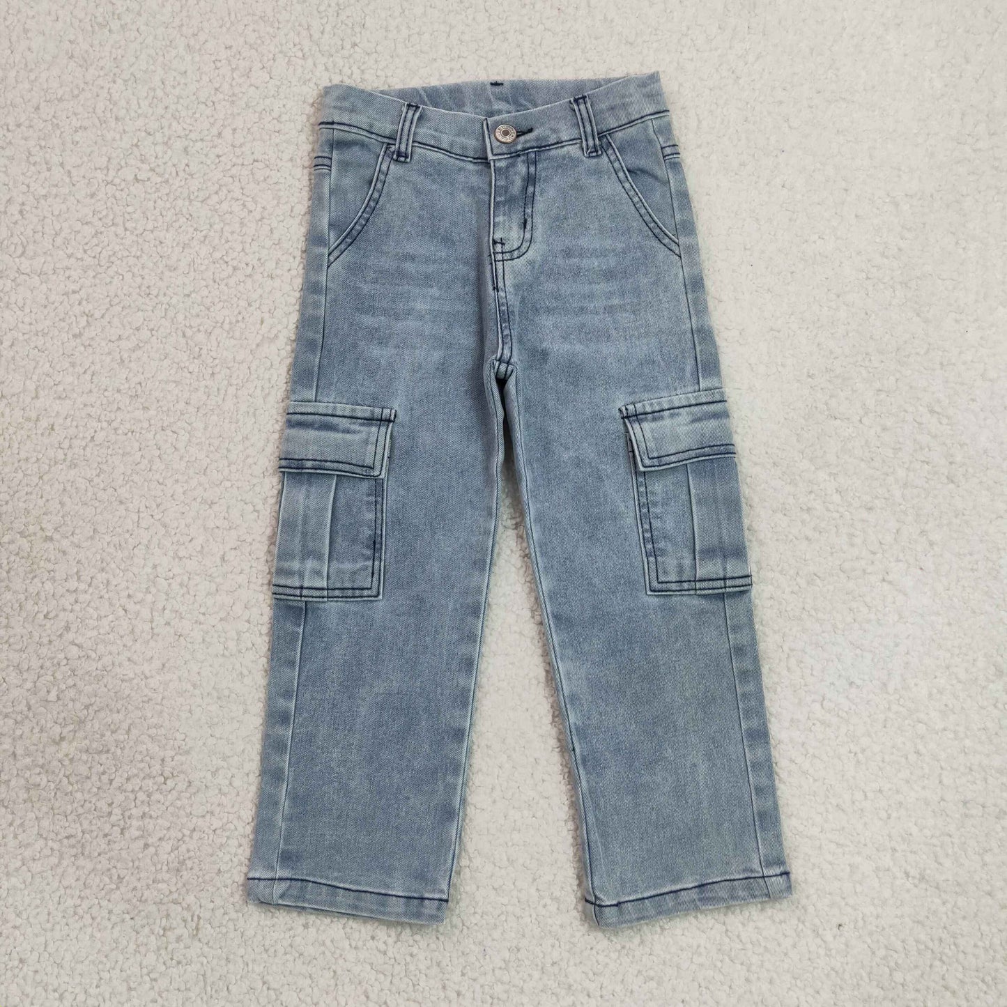 P1049 Western Girl & Boy Cargo-Style Pocket Denim Jeans 202606 RTS