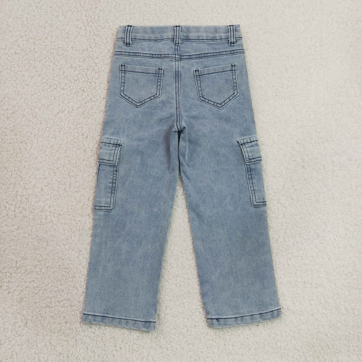 P1049 Western Girl & Boy Cargo-Style Pocket Denim Jeans 202606 RTS