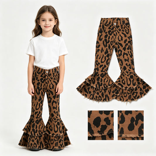 P1050 Leopard Brown Bell Bottom Pants Girls Pants 202607 RTS