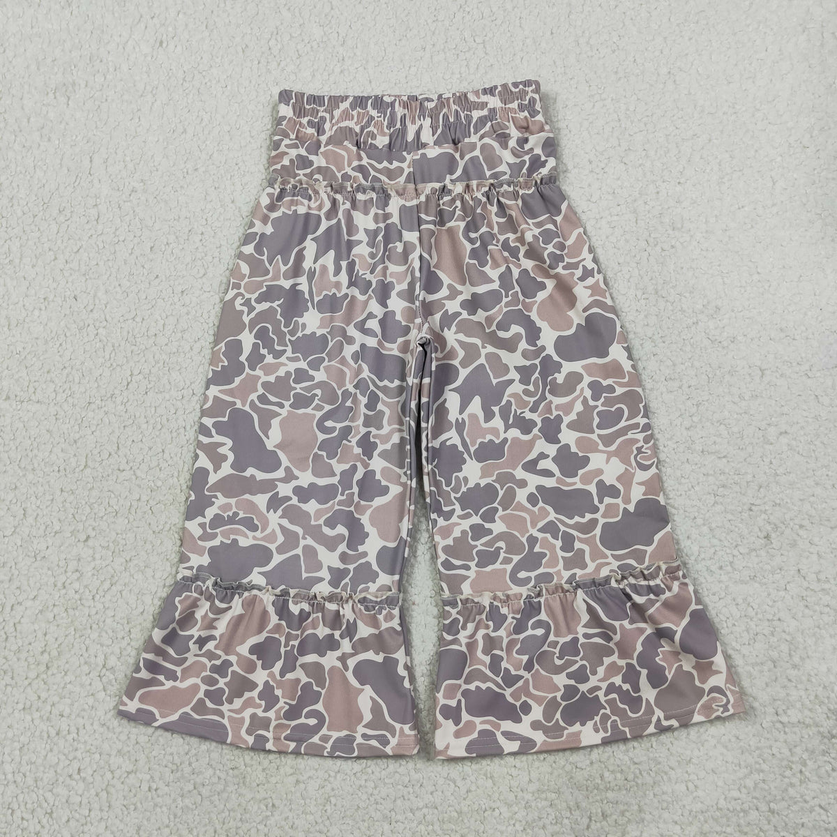 P1056 Hunting Camo Gray Brown Yoga Girls Wide Leg Pants