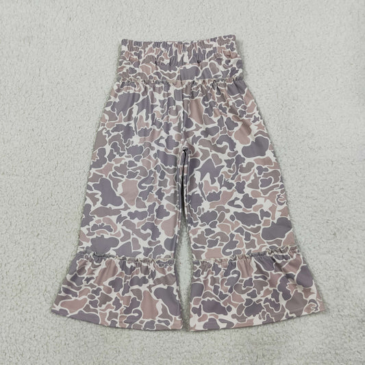 P1056 Hunting Camo Gray Brown Yoga Girls Wide Leg Pants
