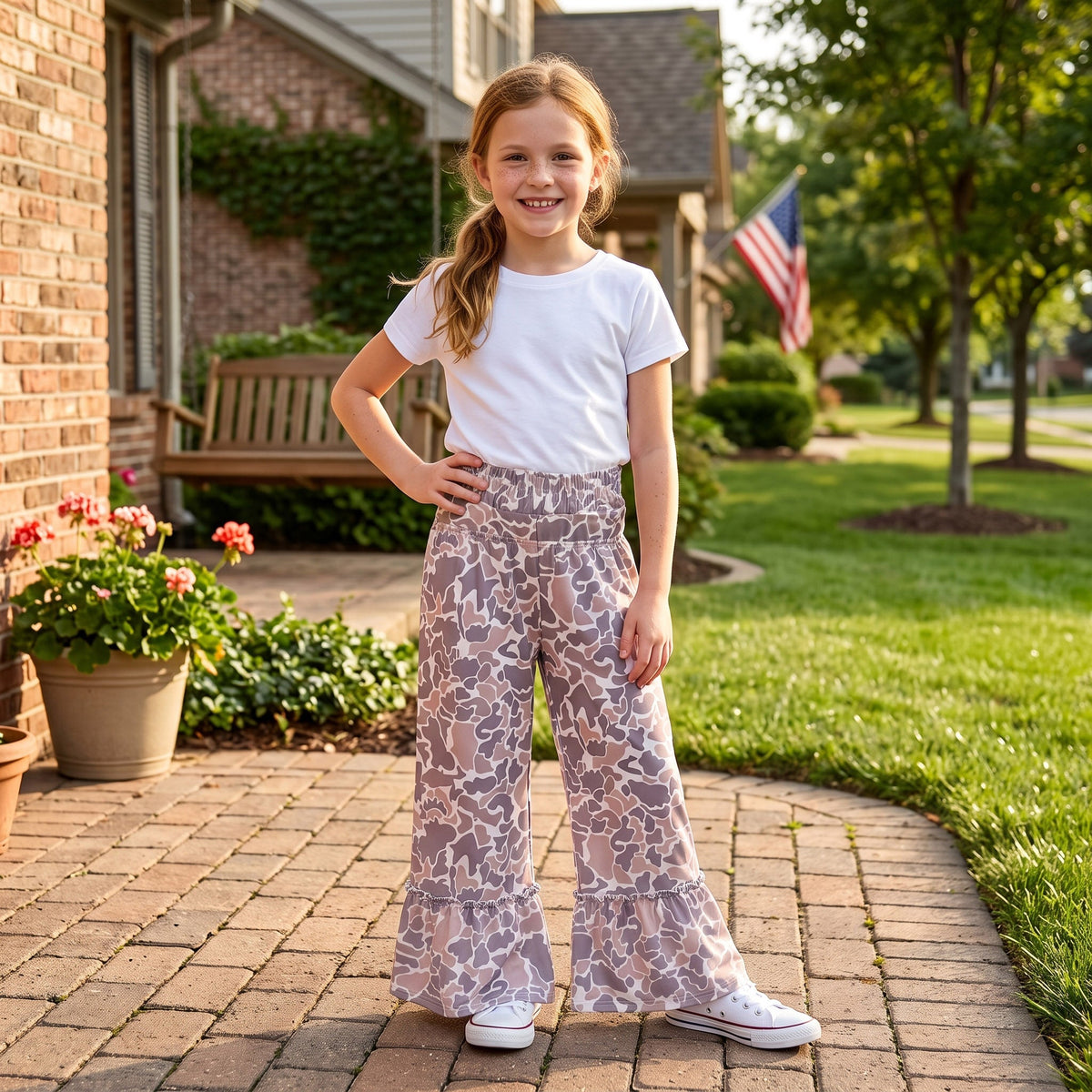 P1053 Hunting Camo Gray Brown Women Adult's Yoga Wide Leg Pants