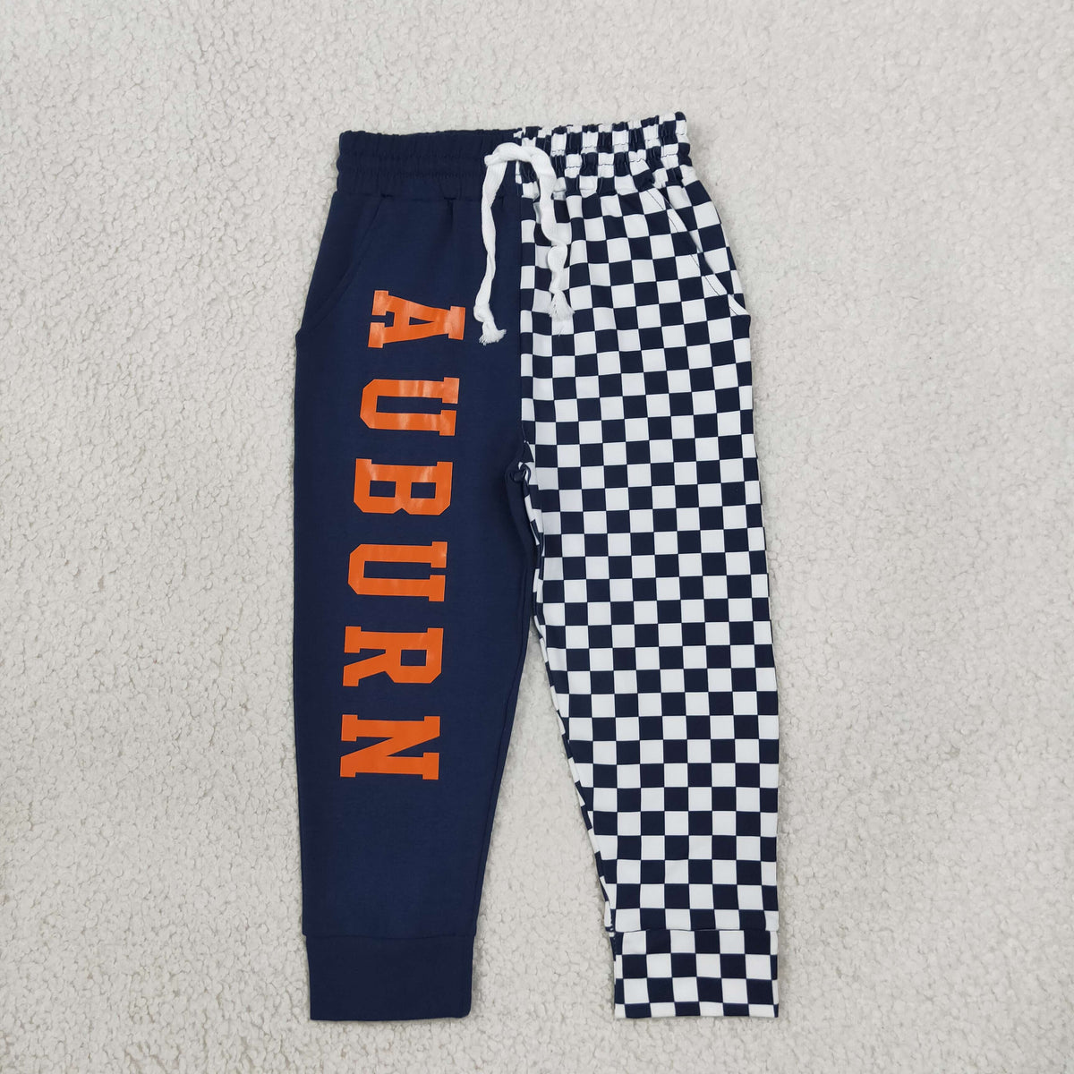 P1057 Vinyl School Team Plaid Navy Kids Jogger Pants