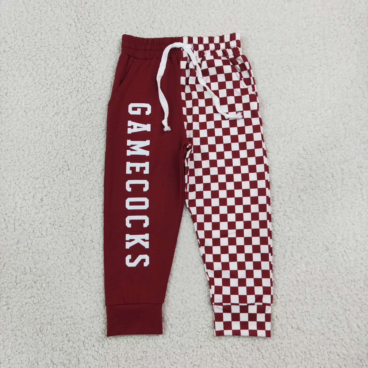 P1064 Vinyl School Team Plaid Dark Red Boys Jogger Pants
