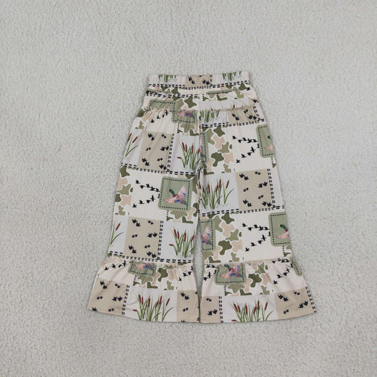 P1067 Mallard Ducks Camo Ruffles Girls Wide Leg Pants