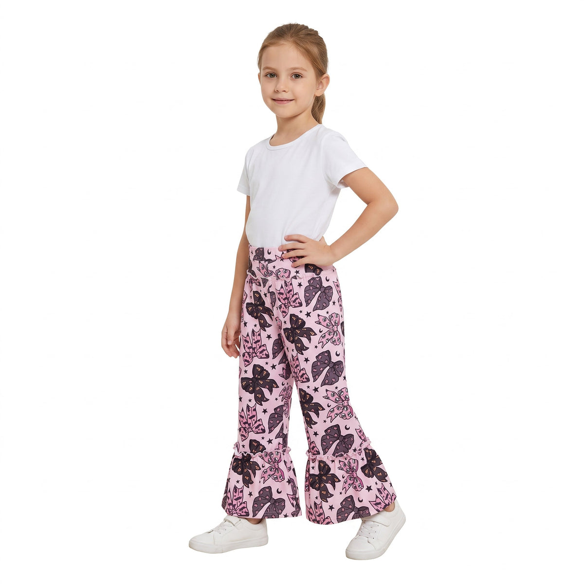 P1069 Halloween Bows Ruffles Purple Girls Wide Leg Pants 202609 RTS