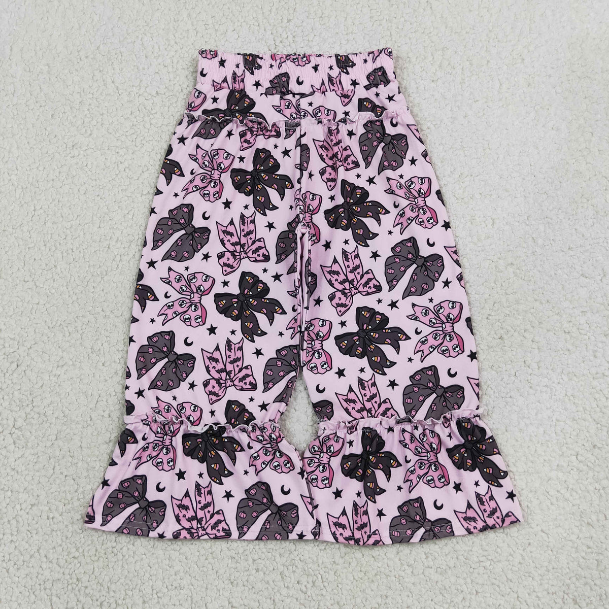 P1069 Halloween Bows Ruffles Purple Girls Wide Leg Pants 202609 RTS