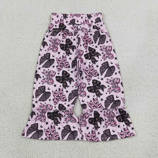 P1069 Halloween Bows Ruffles Purple Girls Wide Leg Pants 202609 RTS