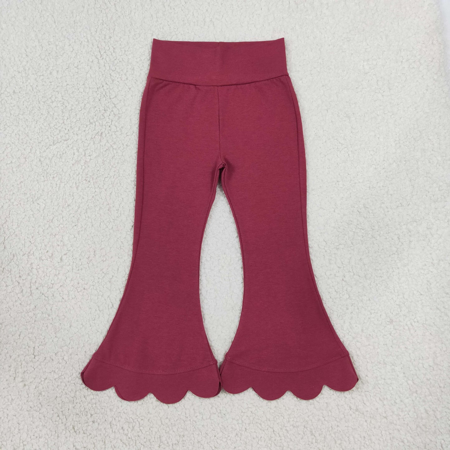 P1079 Solid Color Red Scallop Edge Girls Fared Pants 202609 RTS