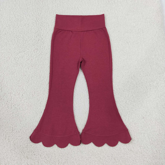 P1079 Solid Color Red Scallop Edge Girls Fared Pants 202609 RTS