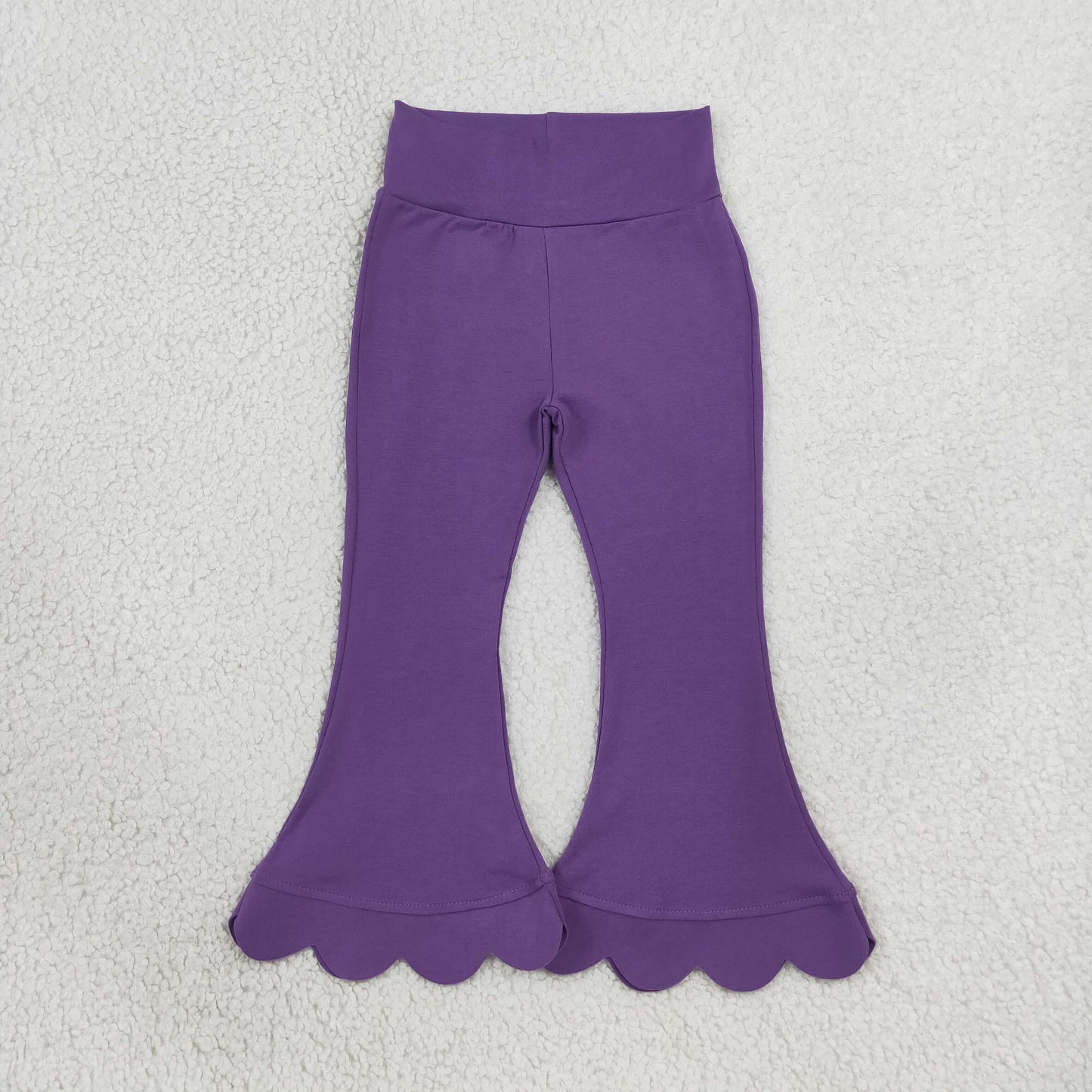 P1084 Solid Color Purple Scallop Edge Girls Fared Pants