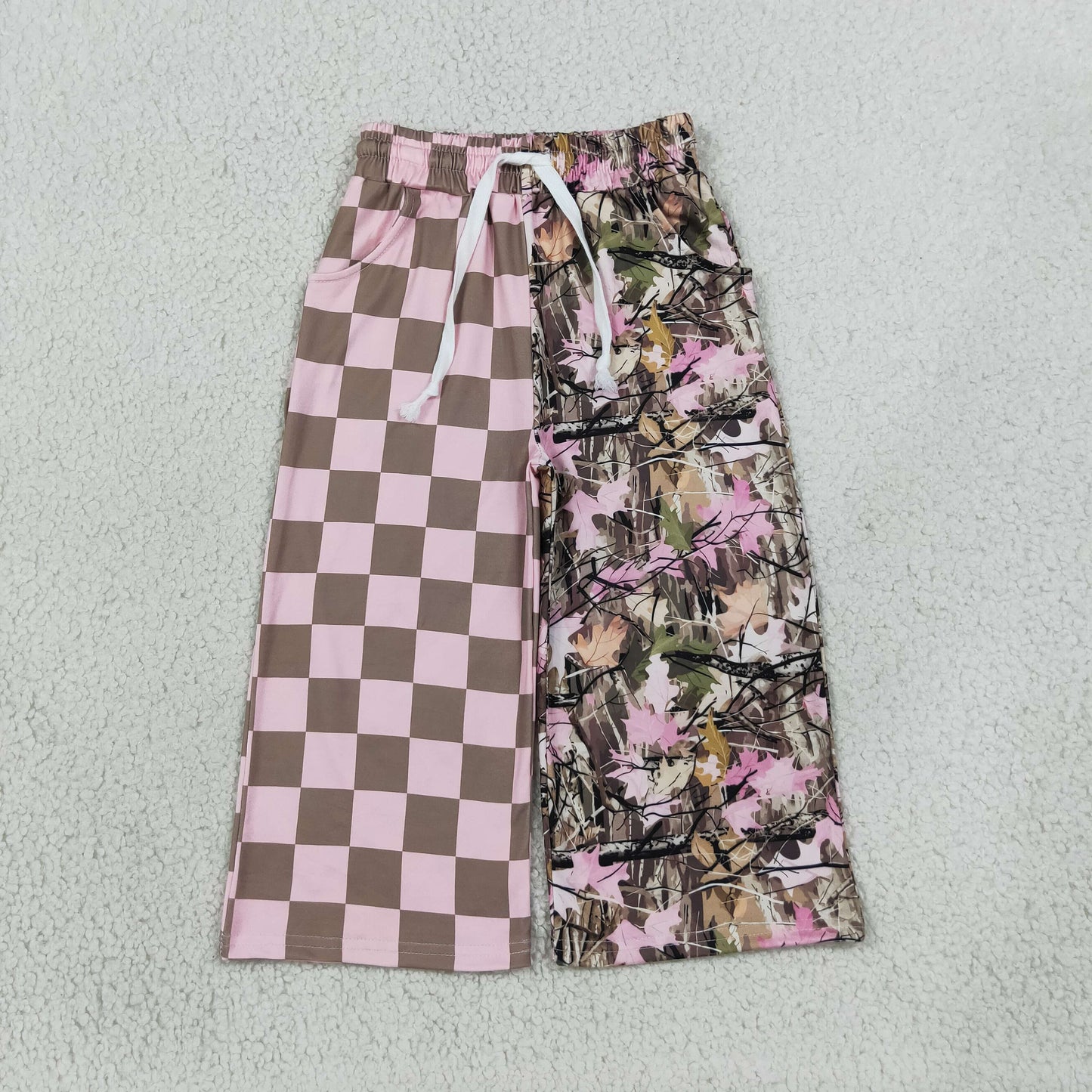 P1093 Hunting Camo Leaves Plaid Girls Wide Leg Pants 202609 RTS
