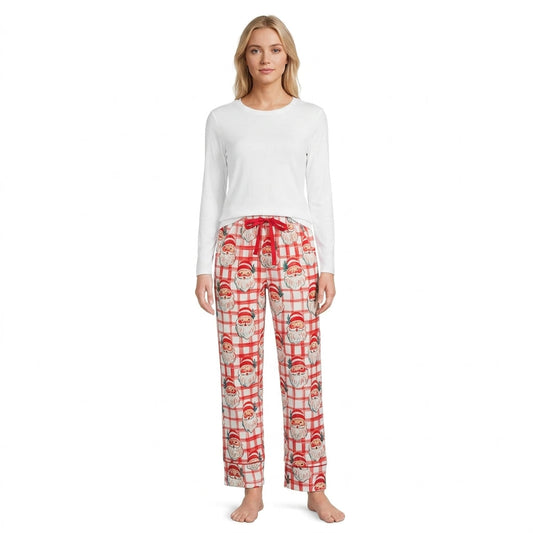 P1096 Christmas Santa Plaid Women Adult's Sleeper Pants