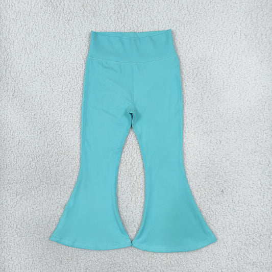 P1099 Solid Blue Green Color Sports Yoga Girls Flare Pants