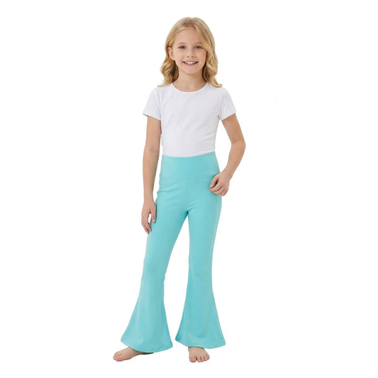 P1099 Solid Blue Green Color Sports Yoga Girls Flare Pants