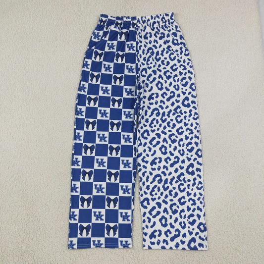 P1114 Team Mascot Bows Plaid Leopard Blue Women Adult's Wide Leg Pants