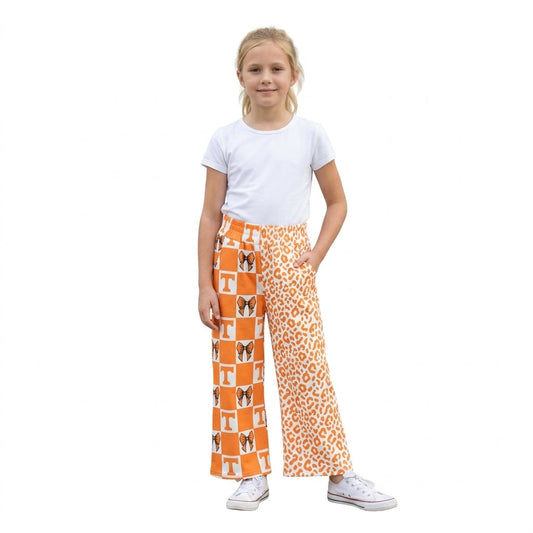 P1121 Team Mascot Bows Plaid Leopard Orange Girls Wide Leg Pants