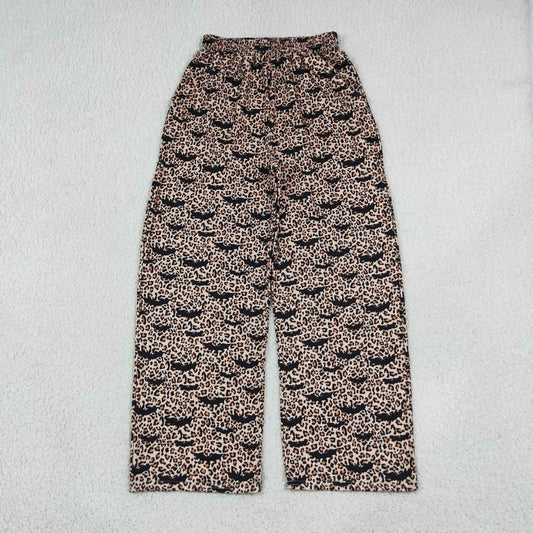 P1129 Halloween Bats Leopard Women Adult's Wide Leg Pants