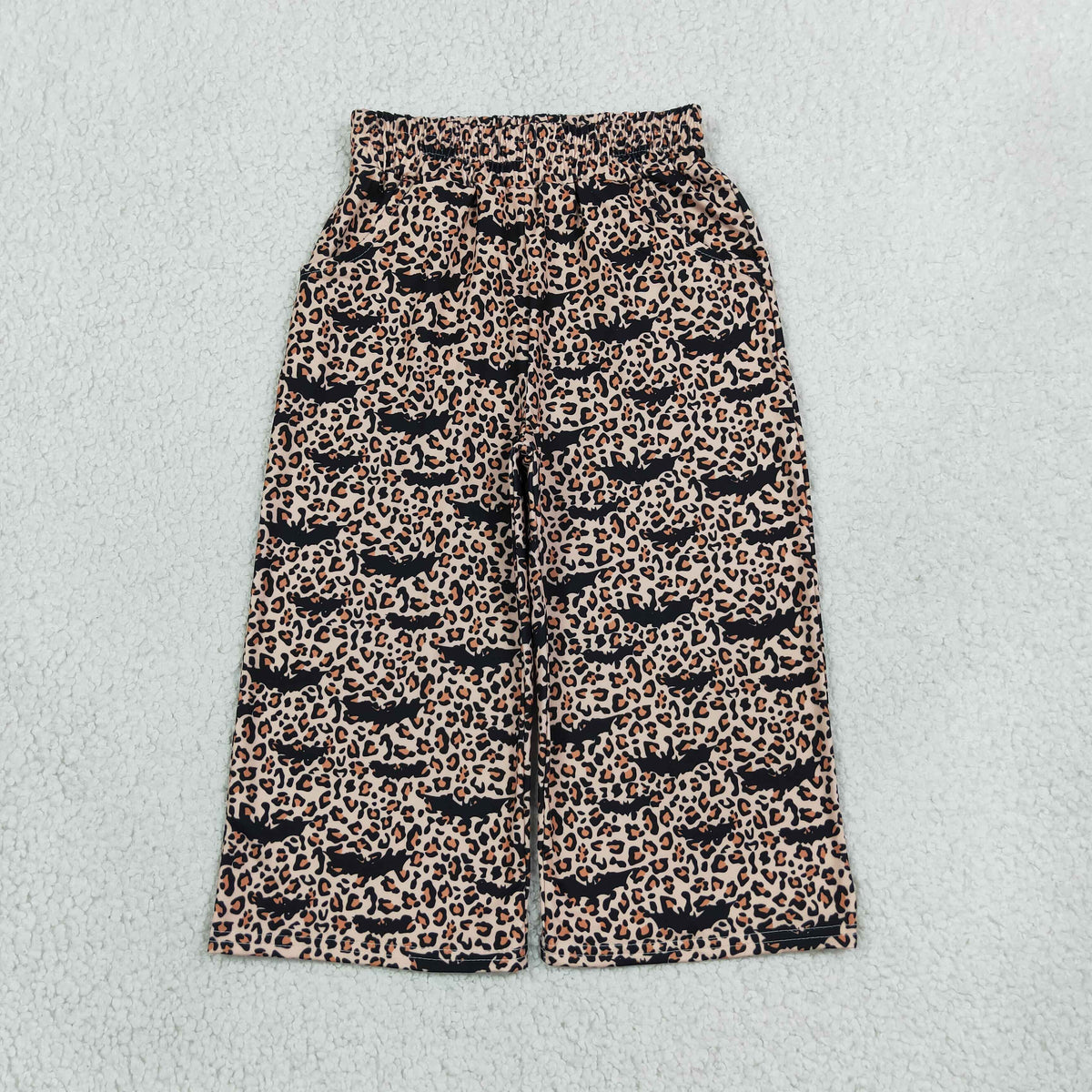 P1133 Halloween Bats Leopard Girls Wide Leg Pants