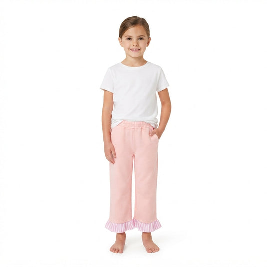 P1151 Pink Stripe Ruffles Girls Pants