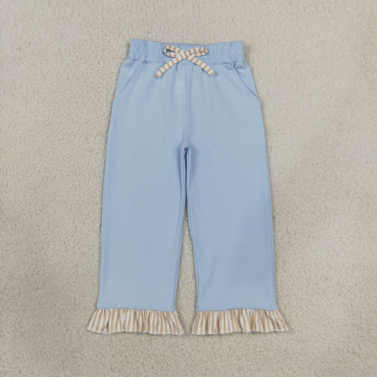 P1152 Solid Color Ruffles Light Blue Girls Pants