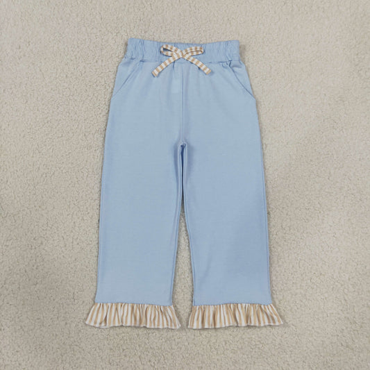 P1152 Solid Color Ruffles Light Blue Girls Pants